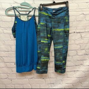 Old Navy Athletic Top & Leggings with Neon Green Accents